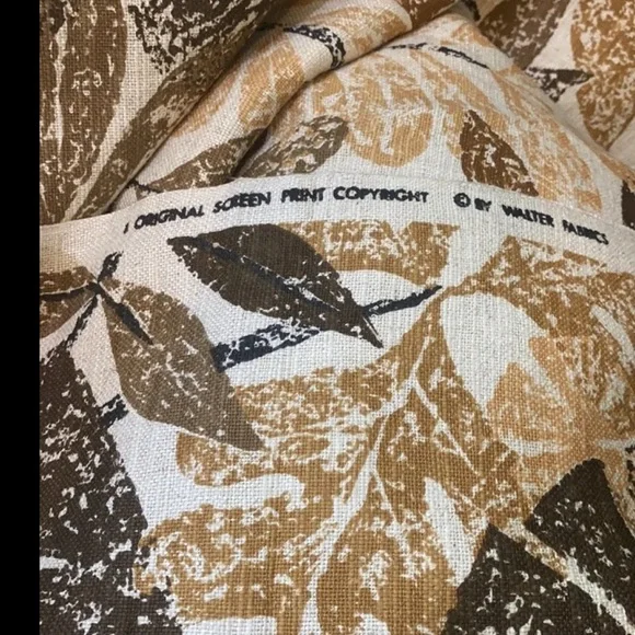 Leaf Patterned Barkcloth Vintage Fabric in Brown and Cream - Picture 2 of 2